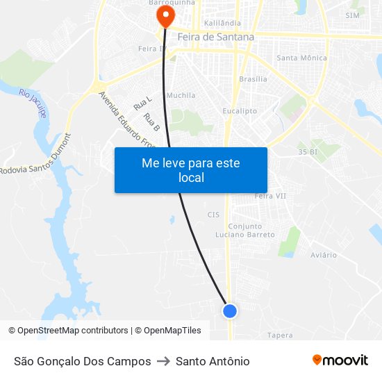 São Gonçalo Dos Campos to Santo Antônio map