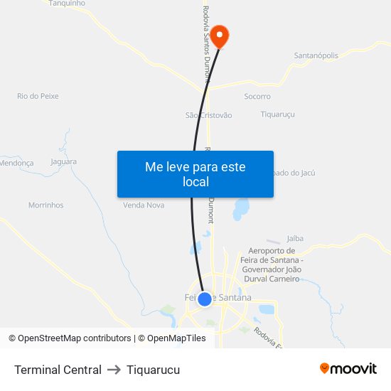 Terminal Central to Tiquarucu map