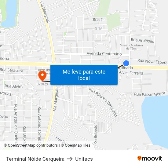Terminal Nóide Cerqueira to Unifacs map