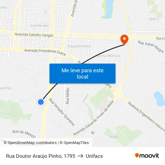Rua Doutor Araújo Pinho, 1795 to Unifacs map