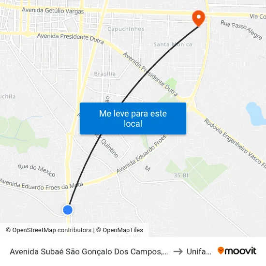 Avenida Subaé São Gonçalo Dos Campos, 47 to Unifacs map