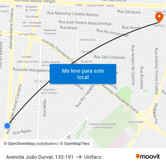 Avenida João Durval, 133-191 to Unifacs map
