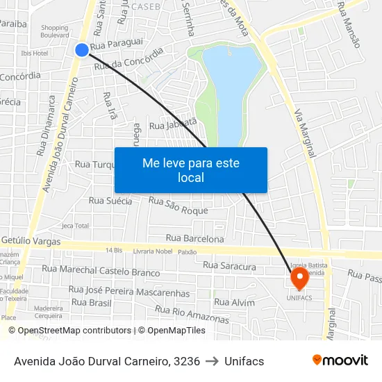 Avenida João Durval Carneiro, 3236 to Unifacs map