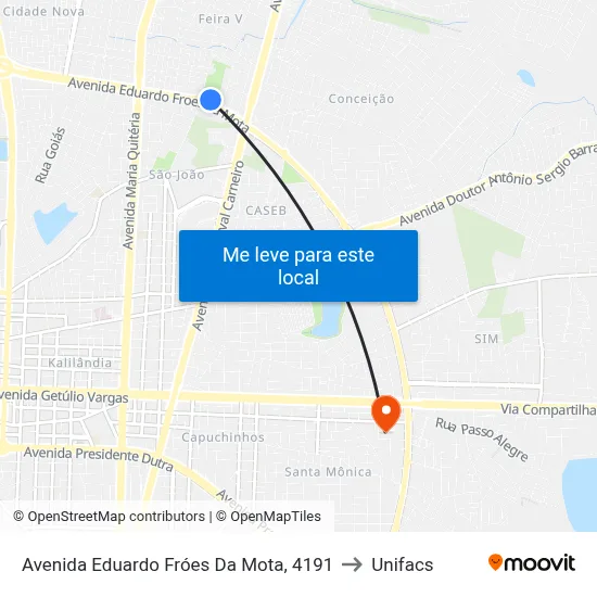 Avenida Eduardo Fróes Da Mota, 4191 to Unifacs map