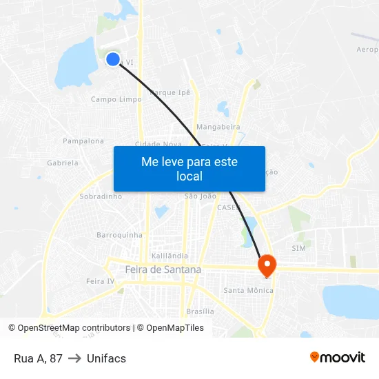 Rua A, 87 to Unifacs map