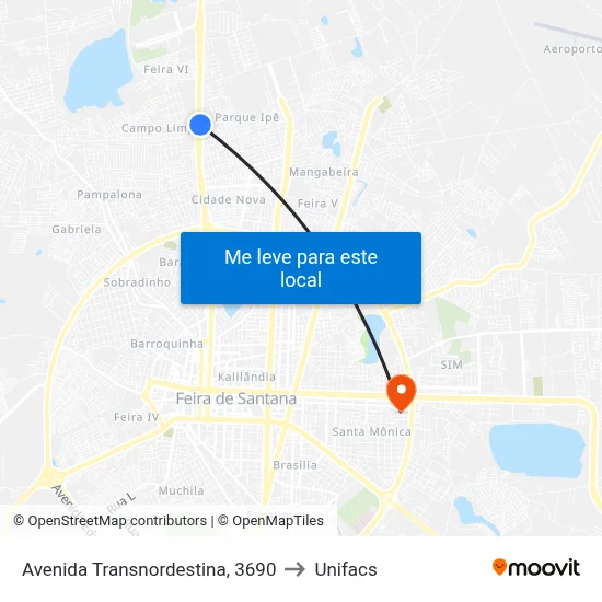 Avenida Transnordestina, 3690 to Unifacs map