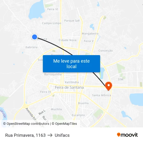 Rua Primavera, 1163 to Unifacs map