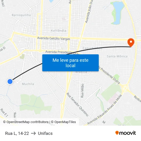 Rua L, 14-22 to Unifacs map
