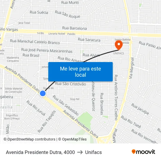 Avenida Presidente Dutra, 4000 to Unifacs map