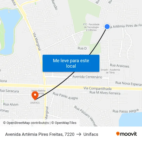 Avenida Artêmia Pires Freitas, 7220 to Unifacs map