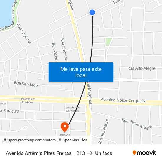 Avenida Artêmia Pires Freitas, 1213 to Unifacs map