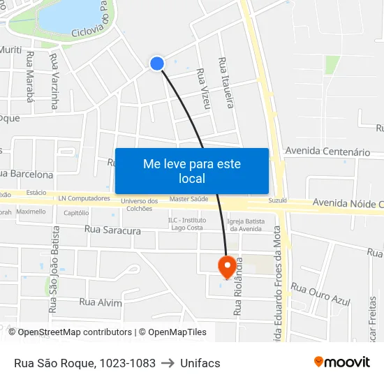 Rua São Roque, 1023-1083 to Unifacs map