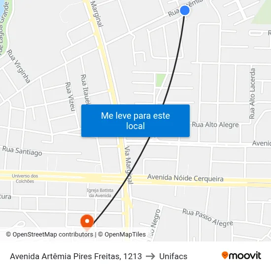 Avenida Artêmia Pires Freitas, 1213 to Unifacs map