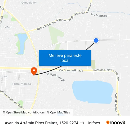 Avenida Artêmia Pires Freitas, 1520-2274 to Unifacs map