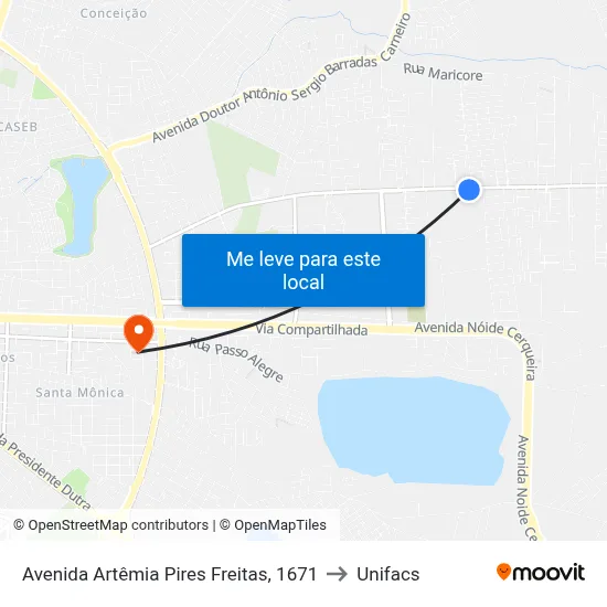 Avenida Artêmia Pires Freitas, 1671 to Unifacs map