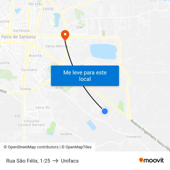 Rua São Félix, 1-25 to Unifacs map
