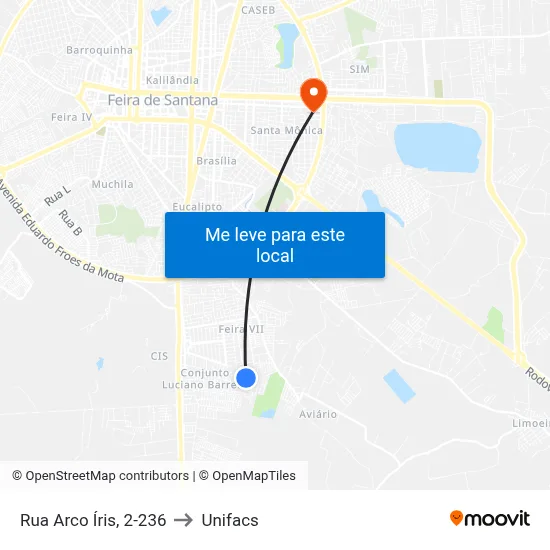 Rua Arco Íris, 2-236 to Unifacs map