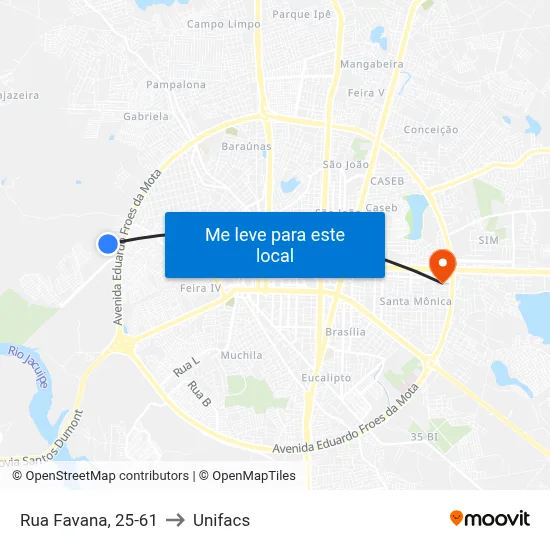 Rua Favana, 25-61 to Unifacs map