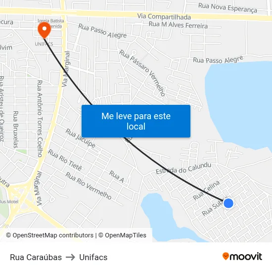 Rua Caraúbas to Unifacs map