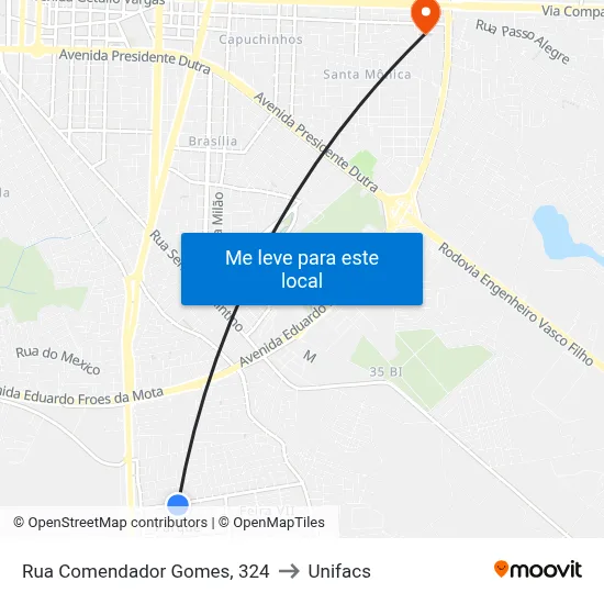 Rua Comendador Gomes, 324 to Unifacs map