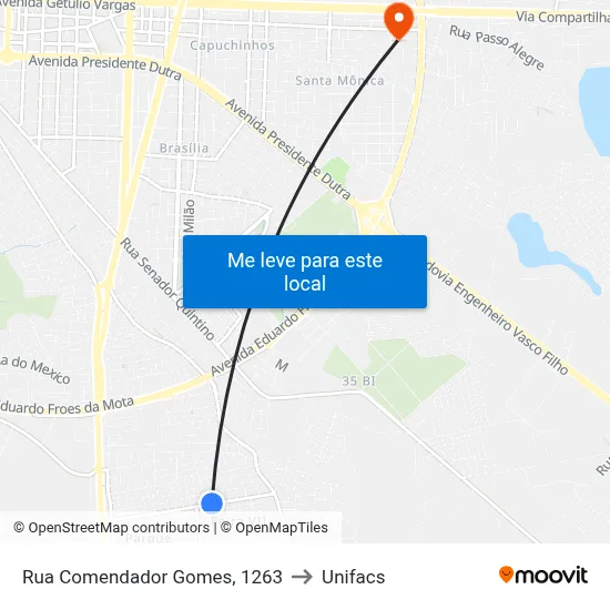 Rua Comendador Gomes, 1263 to Unifacs map