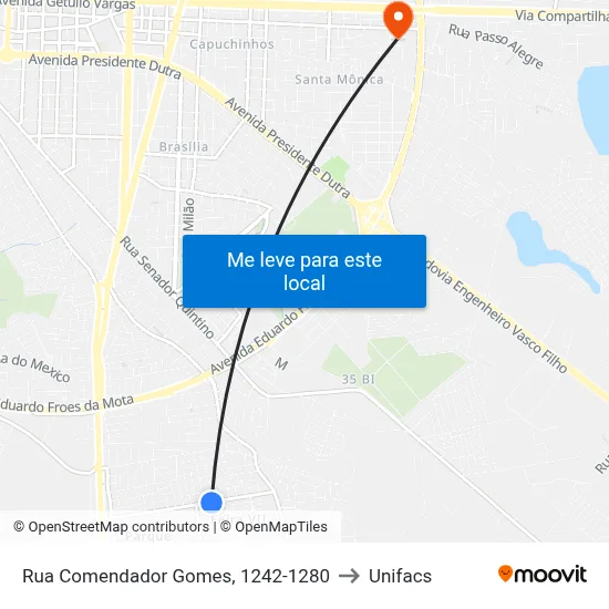 Rua Comendador Gomes, 1242-1280 to Unifacs map
