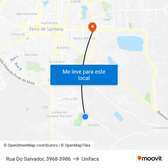 Rua Do Salvador, 3968-3986 to Unifacs map
