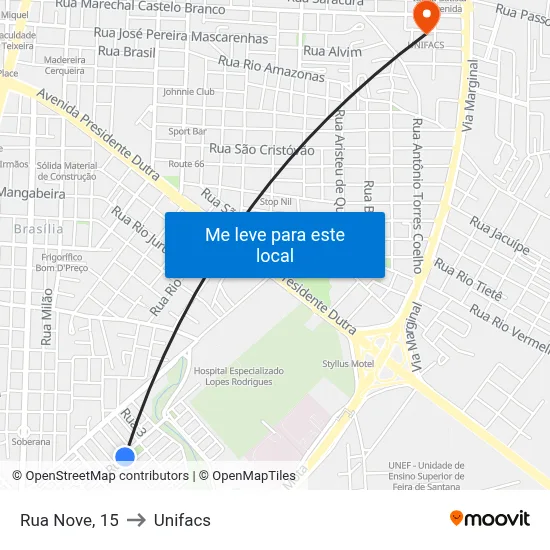 Rua Nove, 15 to Unifacs map