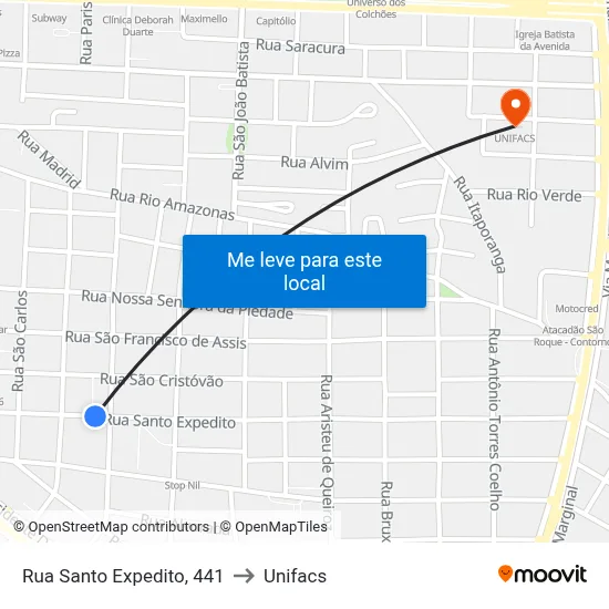 Rua Santo Expedito, 441 to Unifacs map
