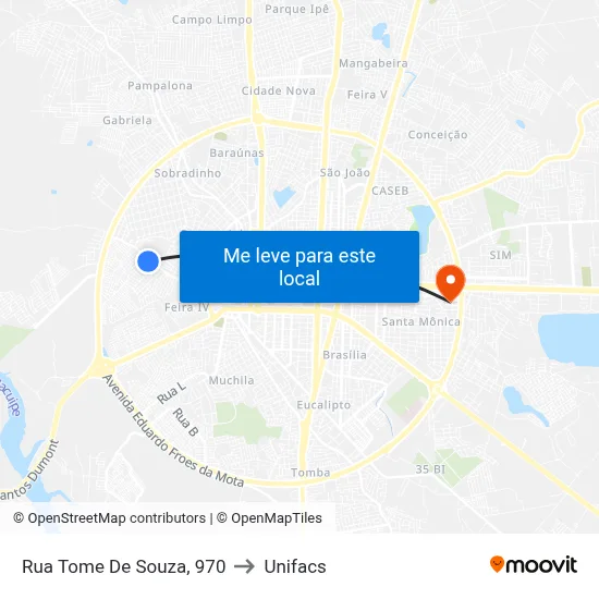 Rua Tome De Souza, 970 to Unifacs map