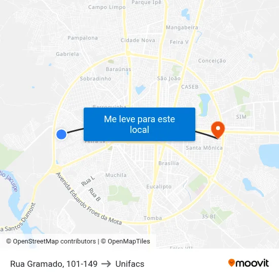 Rua Gramado, 101-149 to Unifacs map