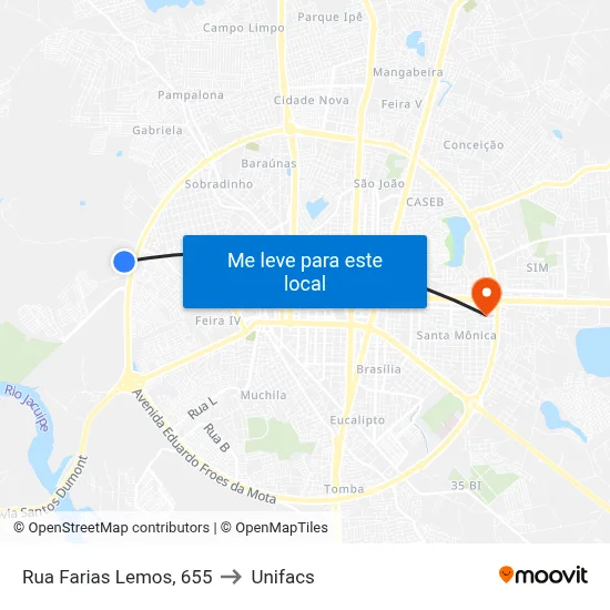 Rua Farias Lemos, 655 to Unifacs map