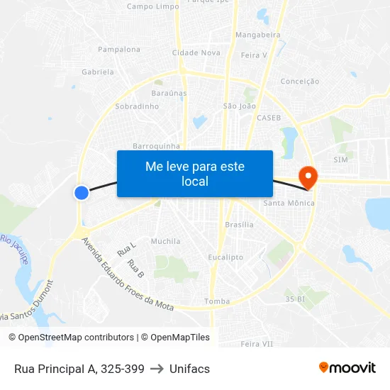 Rua Principal A, 325-399 to Unifacs map