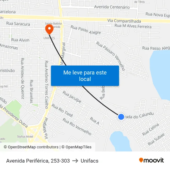 Avenida Periférica, 253-303 to Unifacs map
