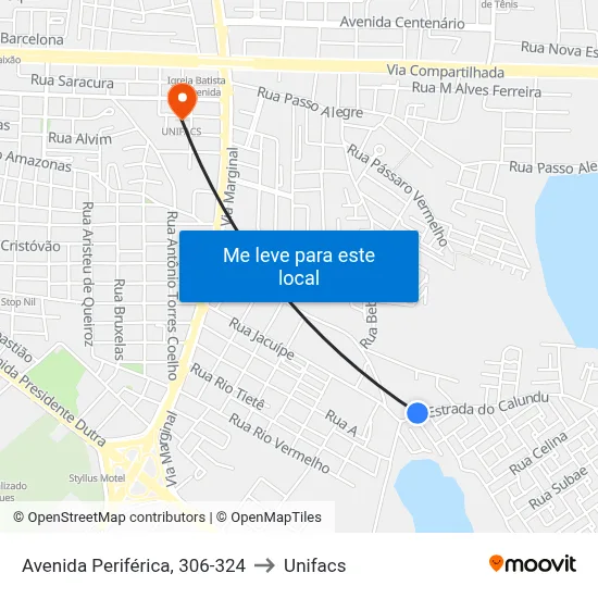 Avenida Periférica, 306-324 to Unifacs map
