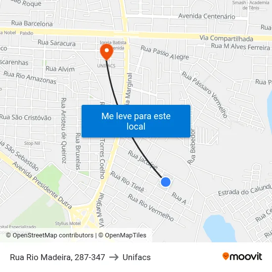 Rua Rio Madeira, 287-347 to Unifacs map