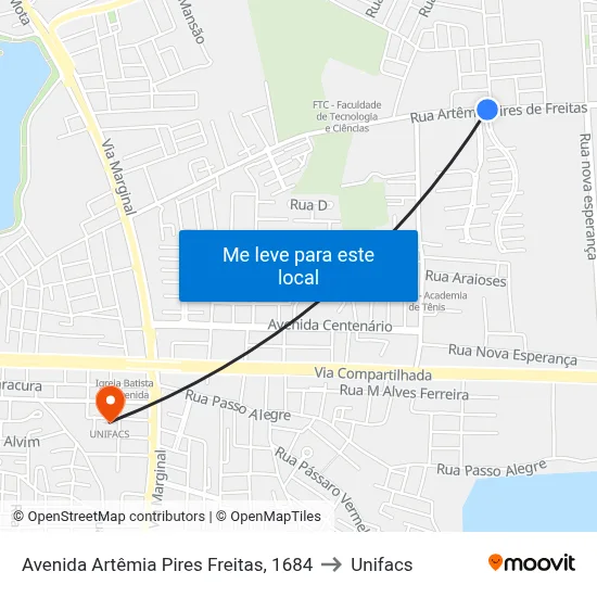 Avenida Artêmia Pires Freitas, 1684 to Unifacs map