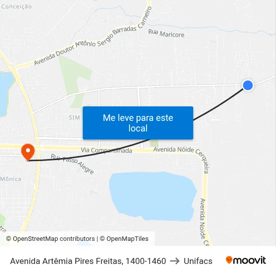 Avenida Artêmia Pires Freitas, 1400-1460 to Unifacs map