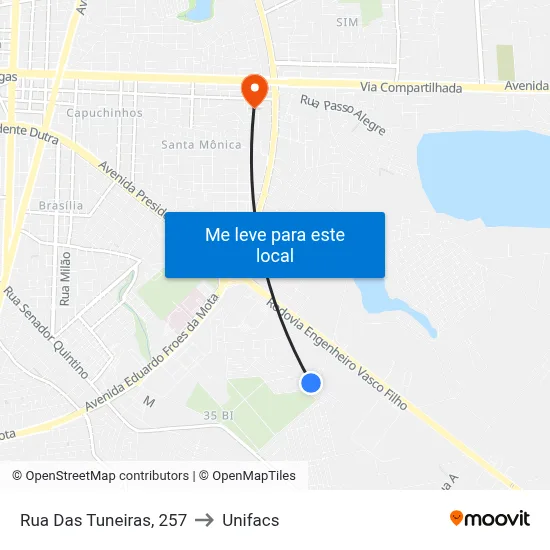 Rua Das Tuneiras, 257 to Unifacs map
