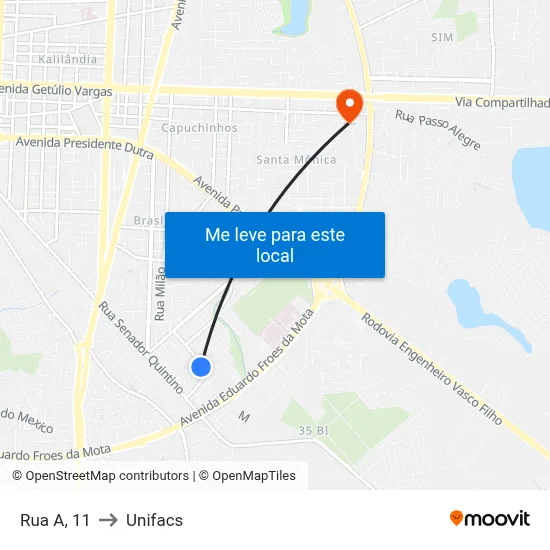 Rua A, 11 to Unifacs map