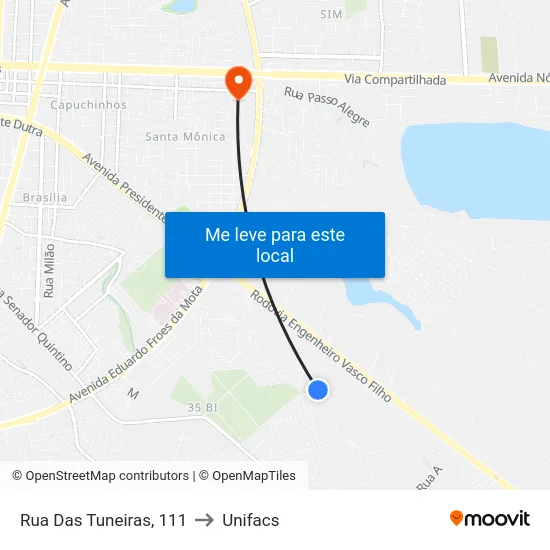 Rua Das Tuneiras, 111 to Unifacs map