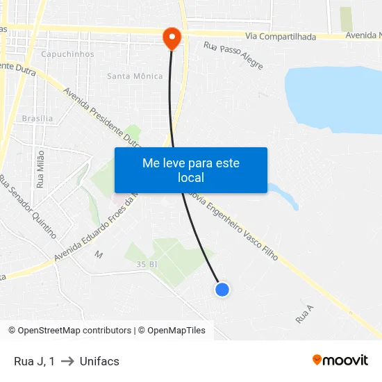 Rua J, 1 to Unifacs map