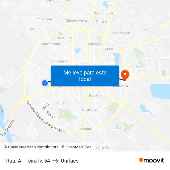 Rua. A - Feira Iv, 54 to Unifacs map