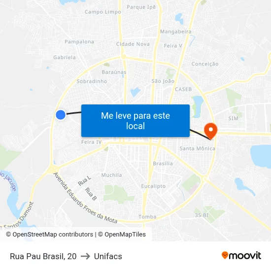 Rua Pau Brasil, 20 to Unifacs map