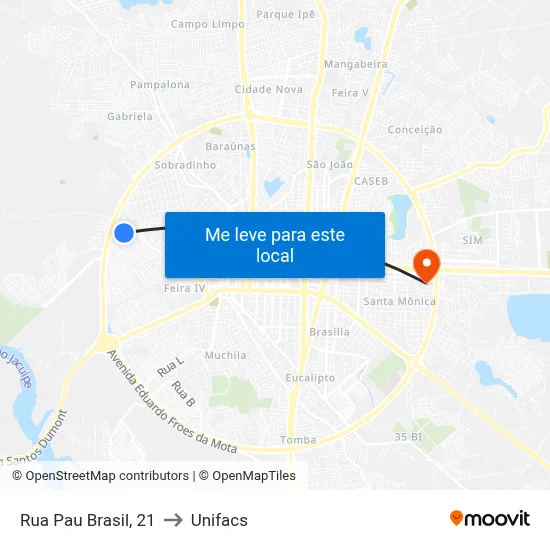 Rua Pau Brasil, 21 to Unifacs map