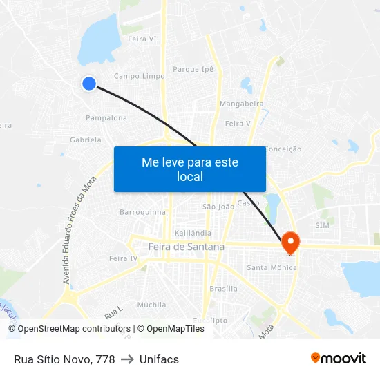 Rua Sítio Novo, 778 to Unifacs map