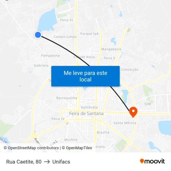 Rua Caetite, 80 to Unifacs map