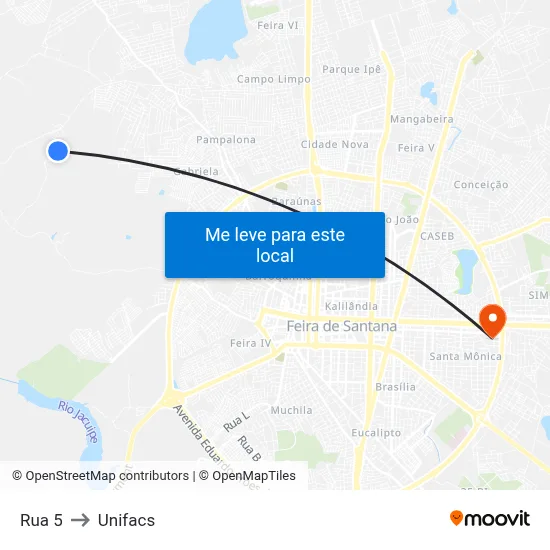 Rua 5 to Unifacs map