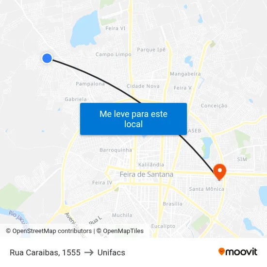 Rua Caraibas, 1555 to Unifacs map
