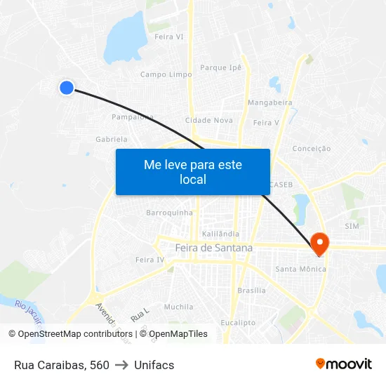 Rua Caraibas, 560 to Unifacs map